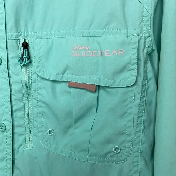 CABELA’S Guidewear Button Down Shirt Aqua Gorpcore Fishing Camping Venting Lg - Picture 10 of 14